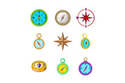 Compass icon set, cartoon style