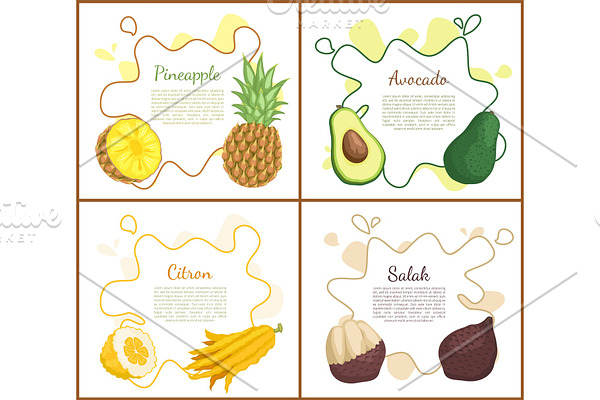 Pineapple and Avocado Posters Vector