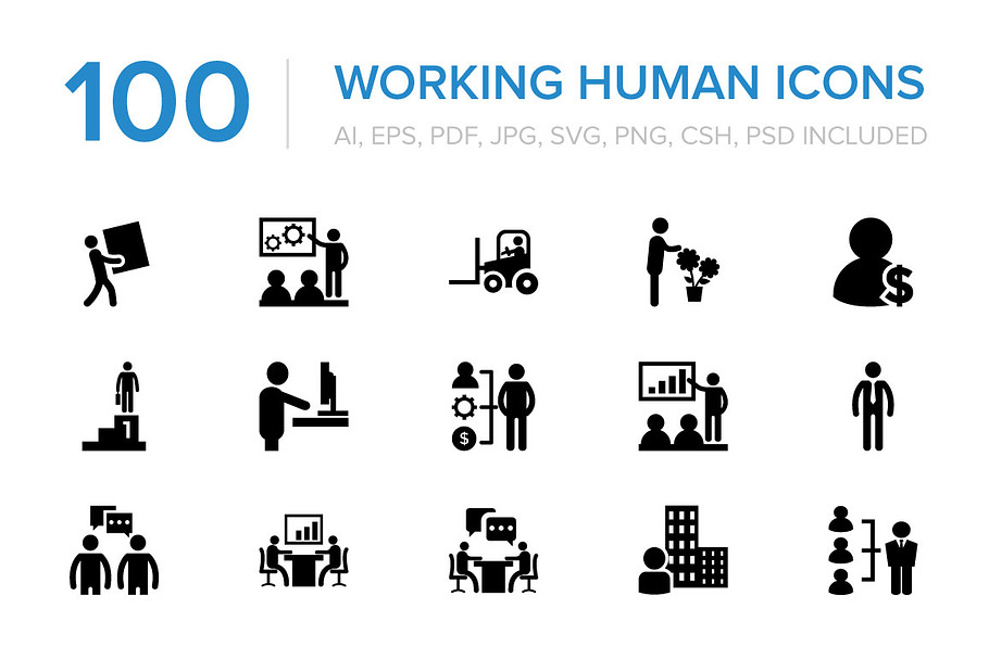 100 Working Human Icons in Graphics - product preview 8