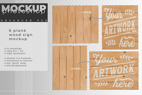 Wood sign mockup with 1 to 6 planks in Mockup Templates - product preview 5