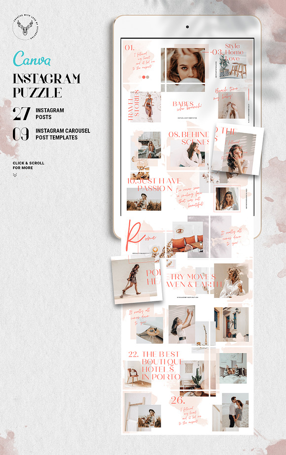 #InstaGrid 9 Watercolor Canva Puzzle in Instagram Templates - product preview 4