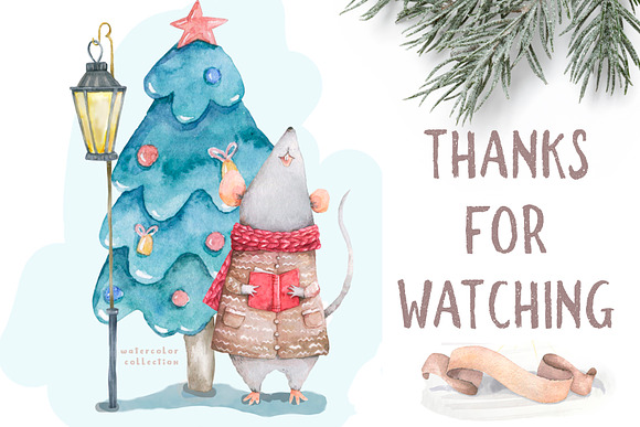 Christmas Story Watercolor cute Rats in Illustrations - product preview 11