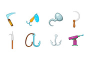 Hook icon set, cartoon style