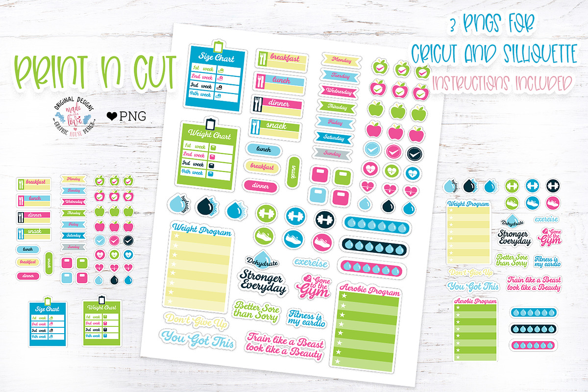 Fitness Planner Print n Cut Stickers in Illustrations - product preview 8