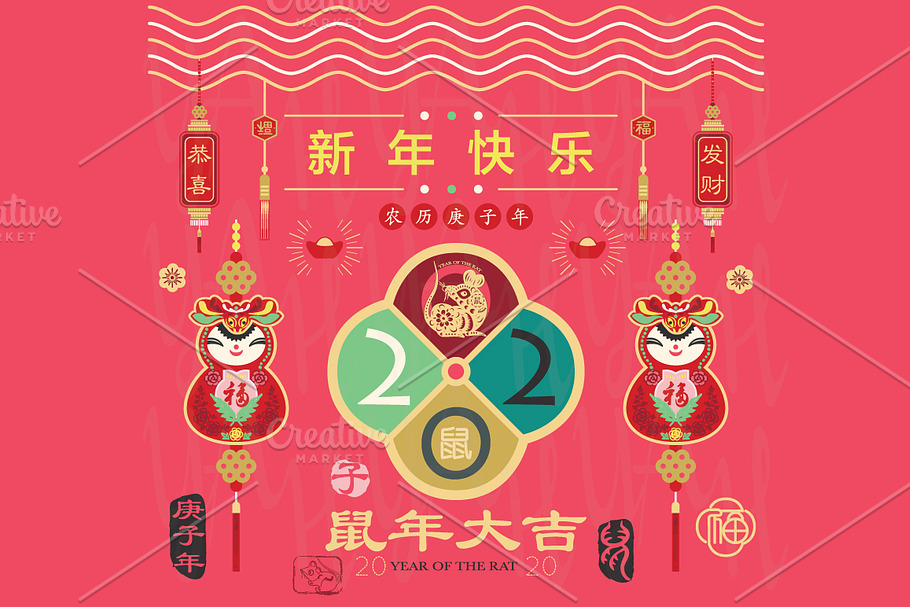 Red Lunar New Year 2020 Rat Year