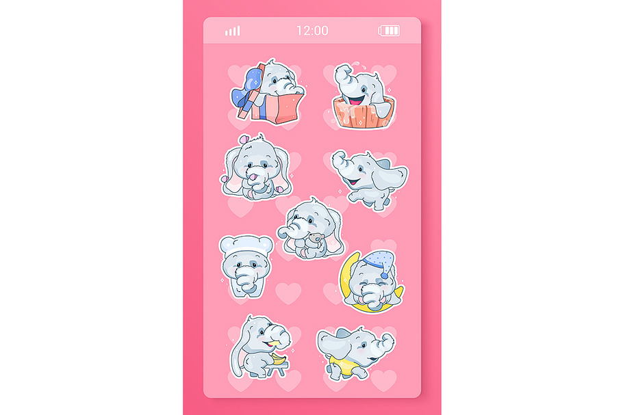 Cute baby elephant stickers pack in App Templates - product preview 8