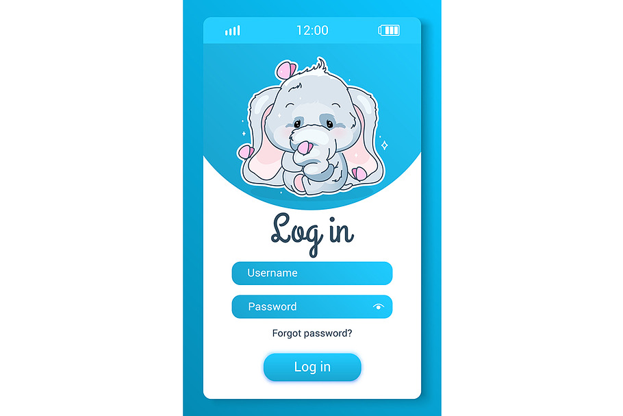 Cute elephant kids mobile app screen in App Templates - product preview 8