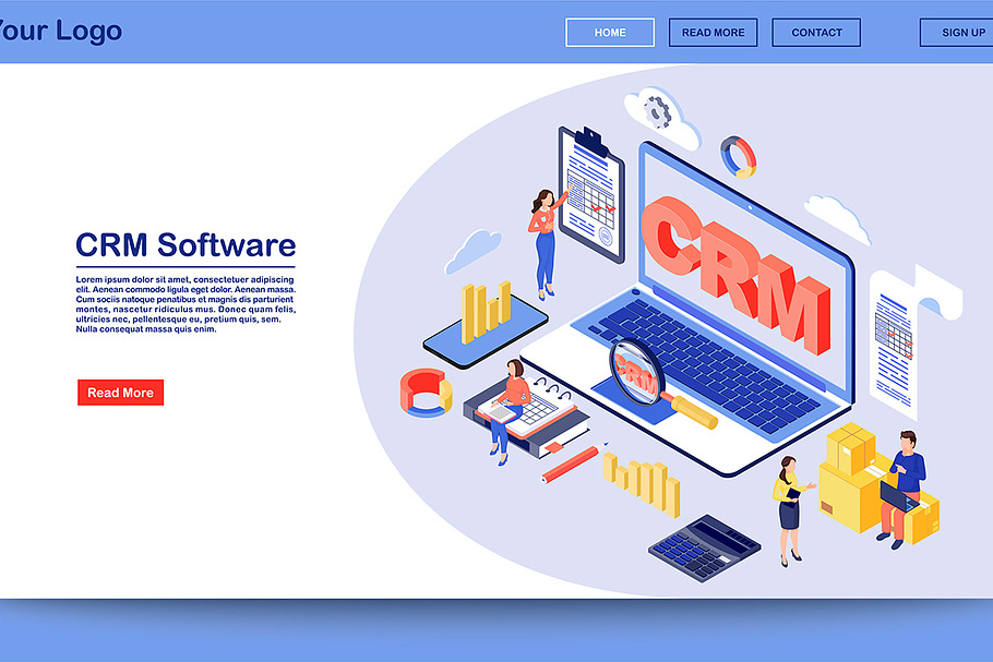 CRM software isometric landing page in Landing Page Templates - product preview 8