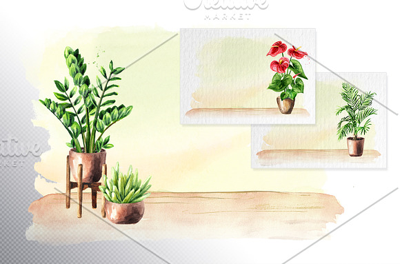 Indoor plants. Watercolor collection in Illustrations - product preview 3
