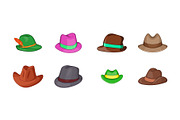 Panama hat icon set, cartoon style