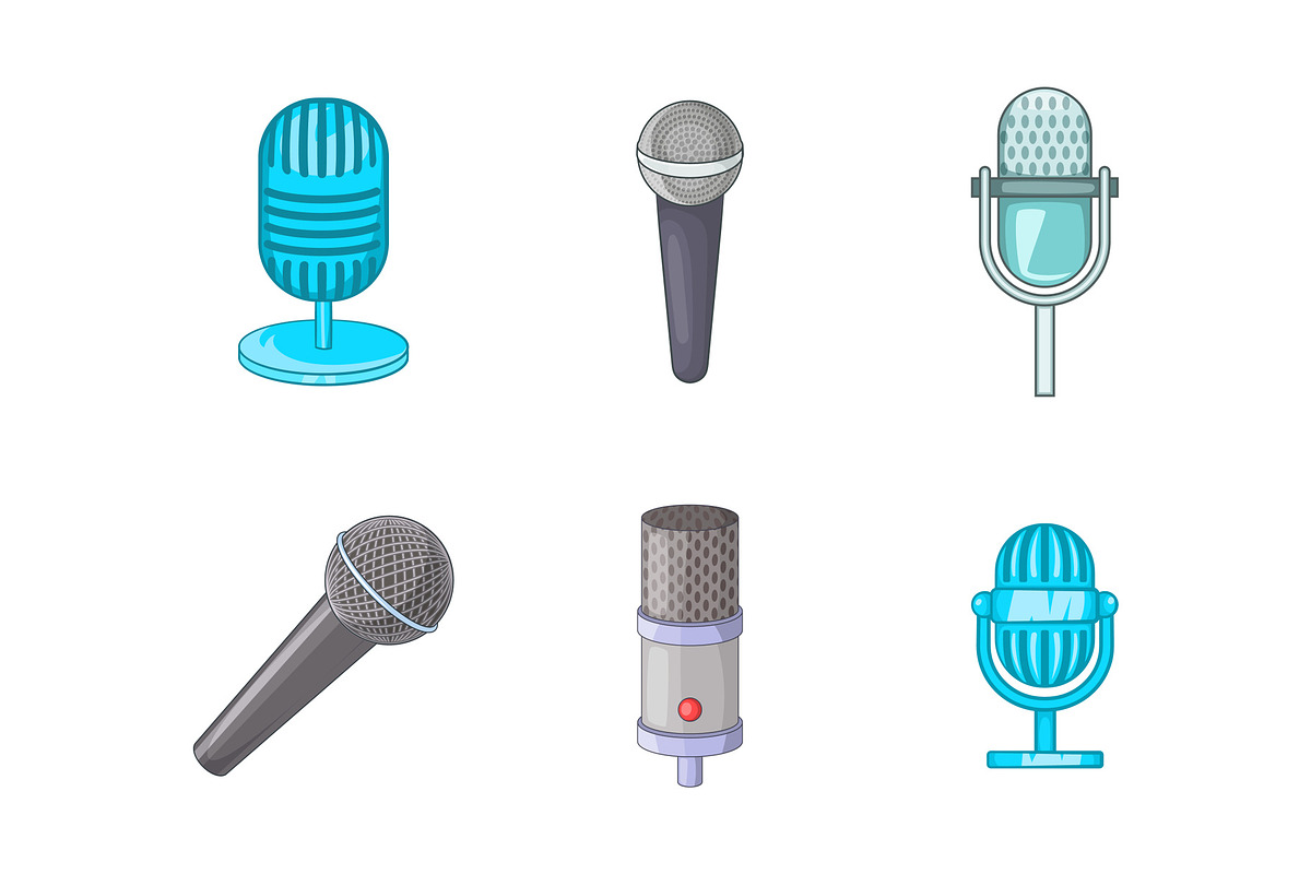Microphone icon set, cartoon style in Illustrations - product preview 8