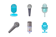 Microphone icon set, cartoon style