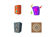 Speaker icon set, cartoon style