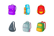 Backpack icon set, cartoon style