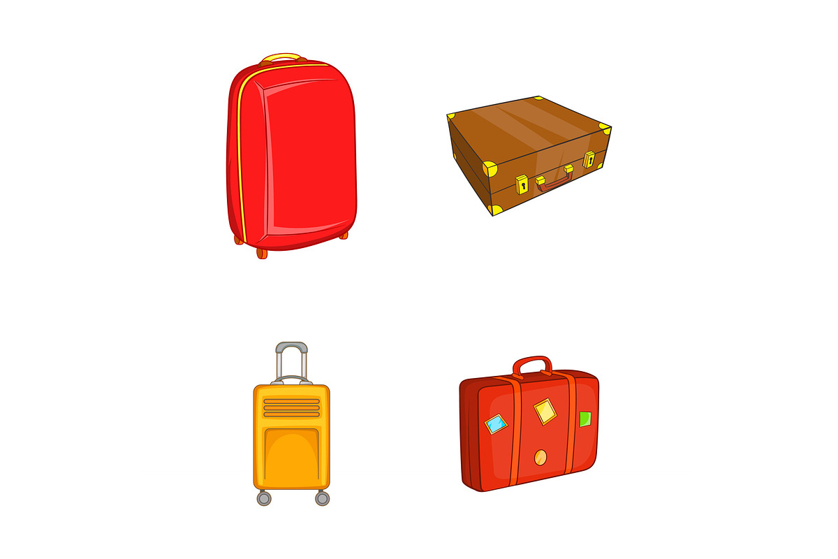 Travel bag icon set, cartoon style in Illustrations - product preview 8