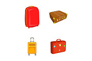 Travel bag icon set, cartoon style