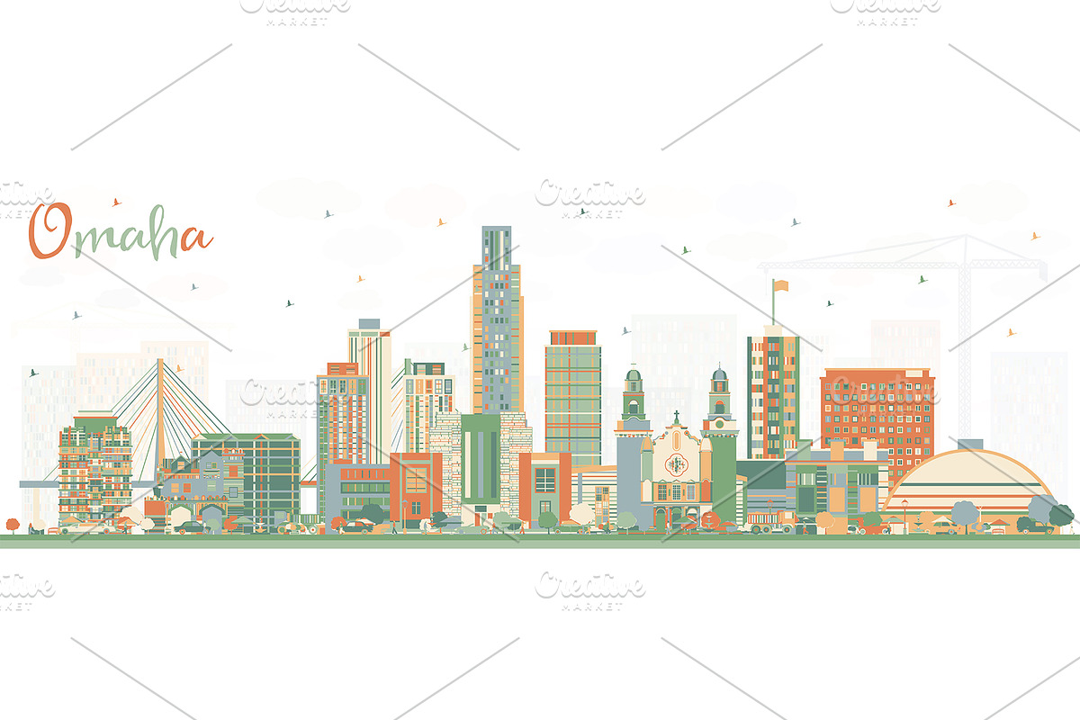 Omaha Nebraska City Skyline in Illustrations - product preview 8