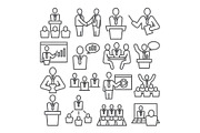 Conference line icons set on white
