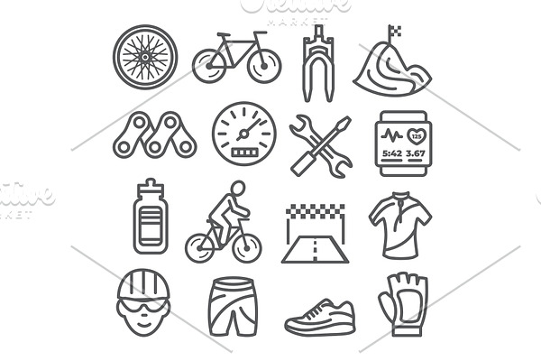 Biking line icons set on white