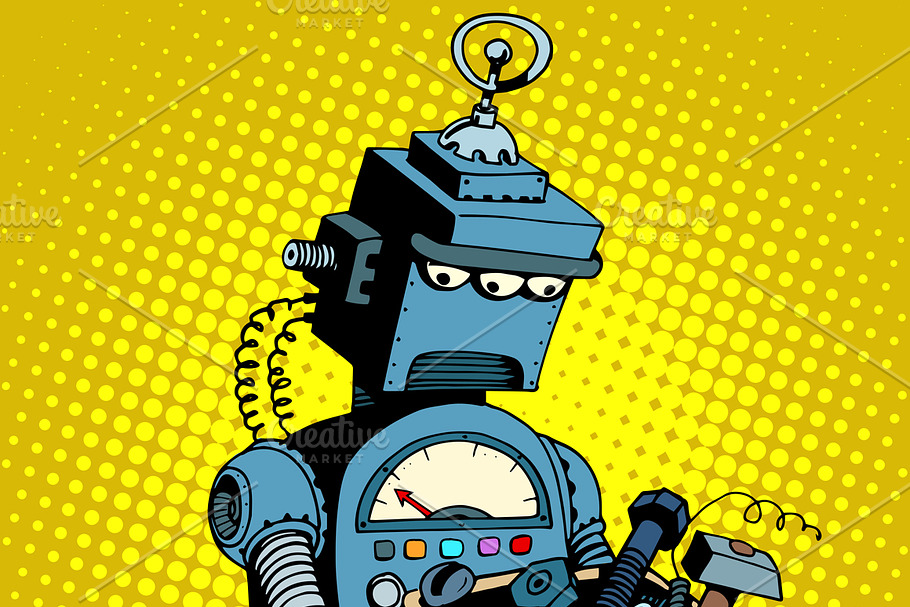 Sad retro robot leaves work in Illustrations - product preview 8