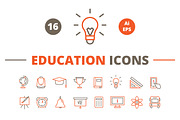 16 Line Icons. Education.