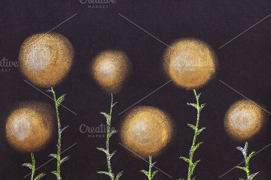 Oil pastels golden flowers in Illustrations - product preview 8