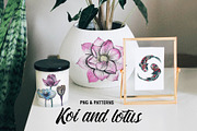 Koi and lotus flowers
