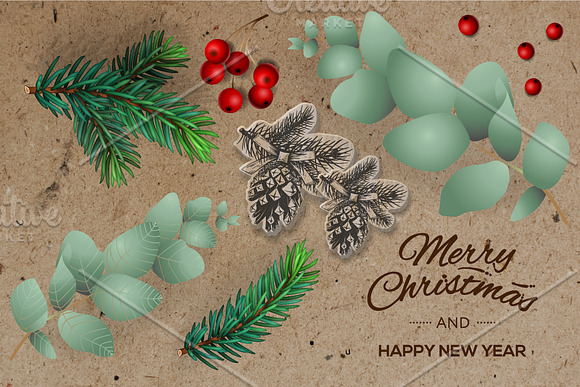 Floral Christmas Vector Set in Illustrations - product preview 3