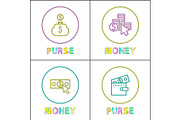 Purses with Money Icons Isolated on
