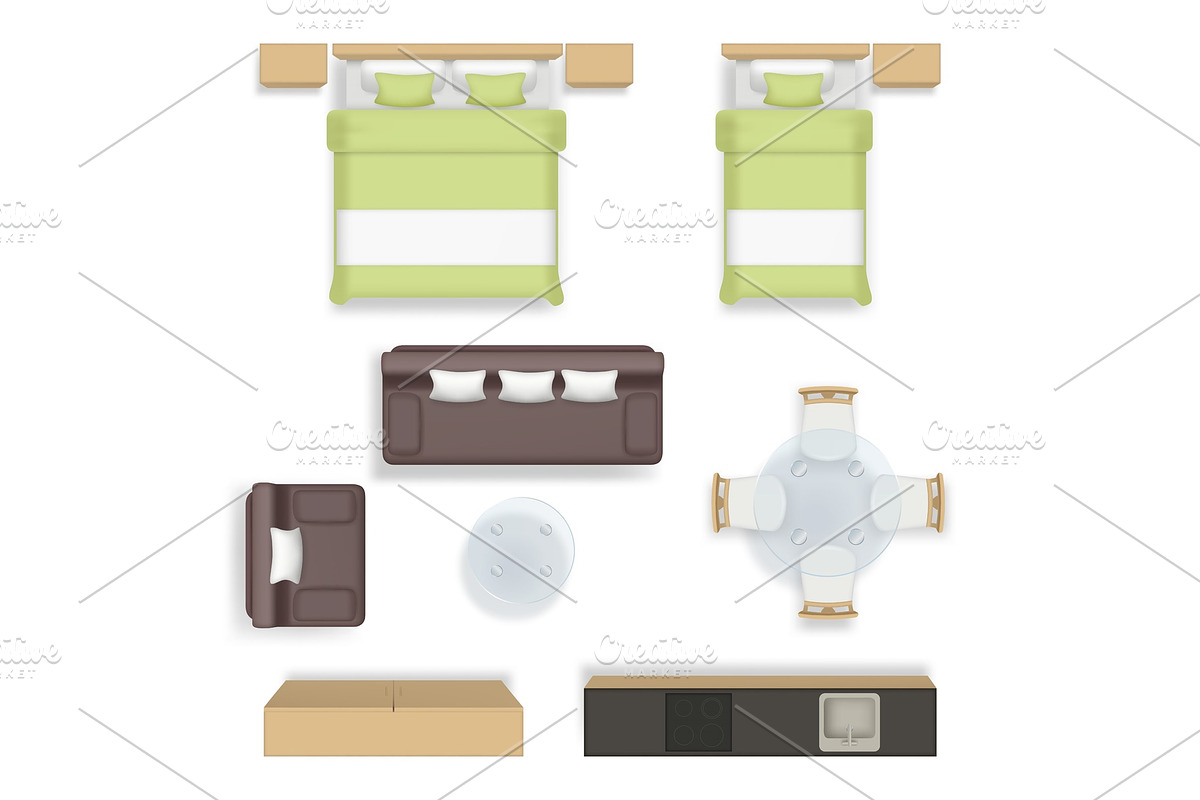 Interior top view. Living bedroom in Graphics - product preview 8
