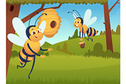 Cartoon bee background. Flying
