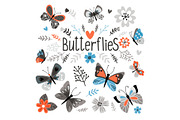 Cute butterflies and pretty flowers