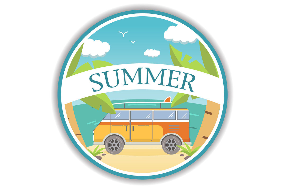 Summer tourist van with palm trees. in Illustrations - product preview 8