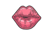 Female lips kiss sketch engraving