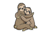 Sloth love couple hug sketch vector