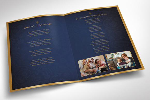 Blue Gold Funeral Program Word in Brochure Templates - product preview 4