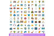 100 star icons set, cartoon style
