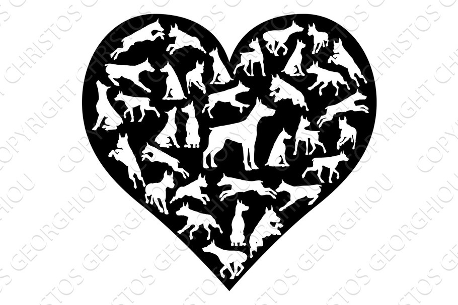 Dobermann Dog Heart Silhouette in Illustrations - product preview 8
