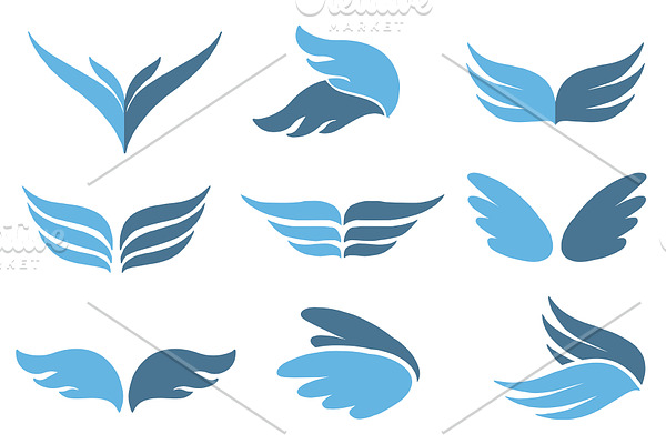 Blue wings logo set. Vector.