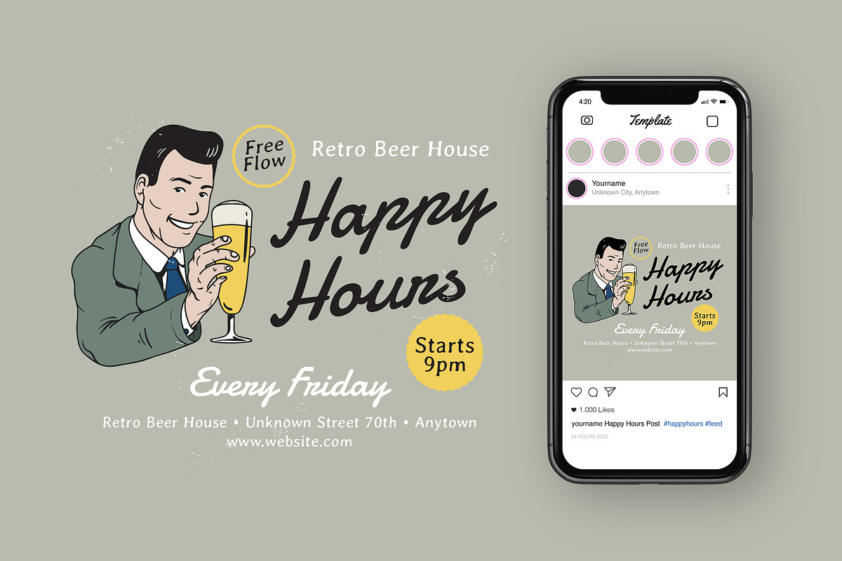 Happy Hours Instagram Feed + Flyer in Instagram Templates - product preview 8