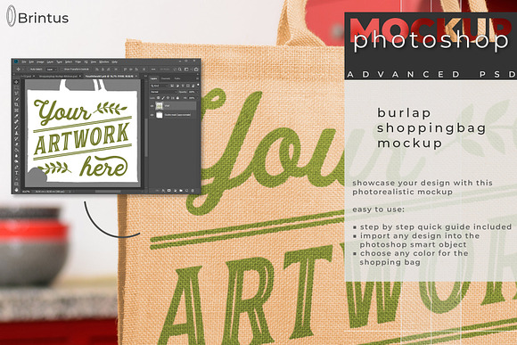 Photoshop mockup Burlap shoppingbag in Mockup Templates - product preview 1