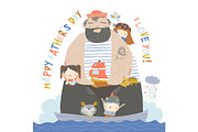 Big father sailing with children and