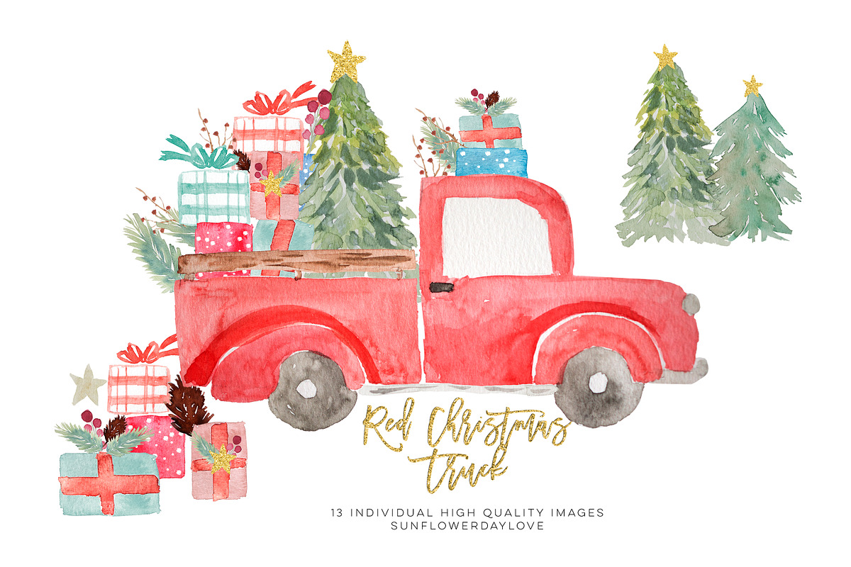 christmas truck invitation clipart in Illustrations - product preview 8
