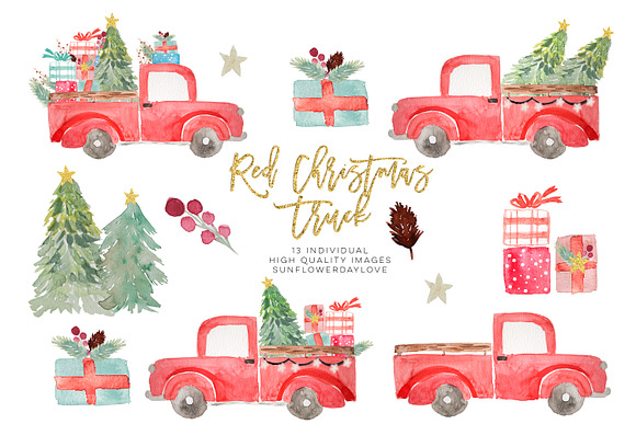 christmas truck invitation clipart in Illustrations - product preview 2