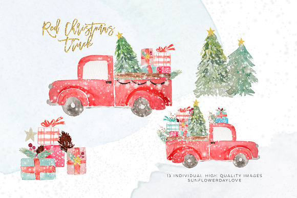 christmas truck invitation clipart in Illustrations - product preview 3