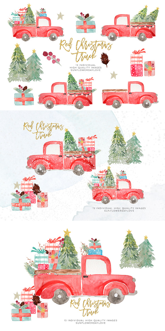 christmas truck invitation clipart in Illustrations - product preview 4