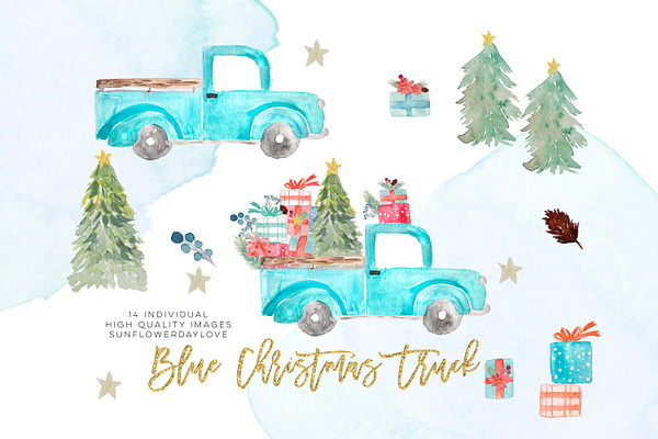 Watercolor Christmas Truck Clip art