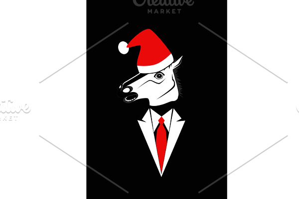 SanTa claus with horse in the tuxedo