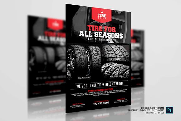 Tire Shop Center Flyer in Flyer Templates - product preview 3