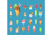 Ice cream, summer dessert cartoon